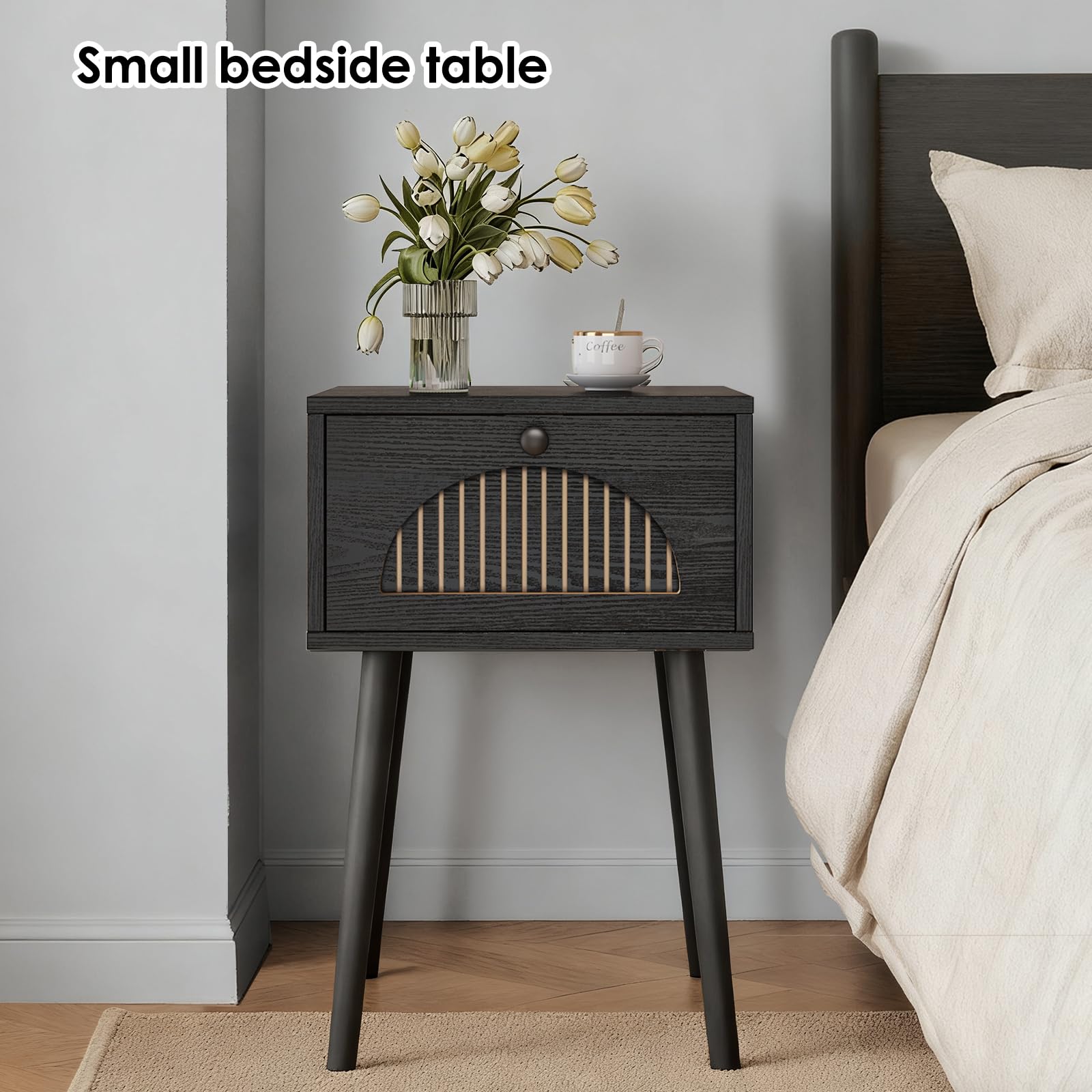 Nightstands Set of 2 with Fluted Door