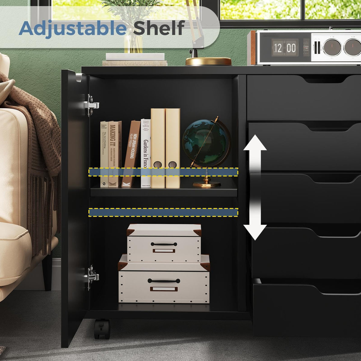 5-Drawer Rolling Printer Cabinet
