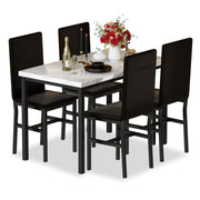 Hooseng 5-Piece Dining Table Set for 4 with Faux Marble Top & Velvet Chairs, Space Saving Modern Kitchen Table Set for Small Spaces, Apartments