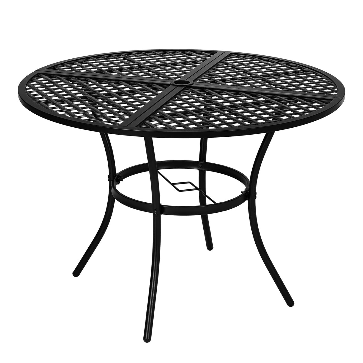 VINGLI 42" Round Outdoor Dining Table - Patio Metal Table with 1.97" Umbrella Hole, Iron Garden Table for Deck Porch Backyard, Black