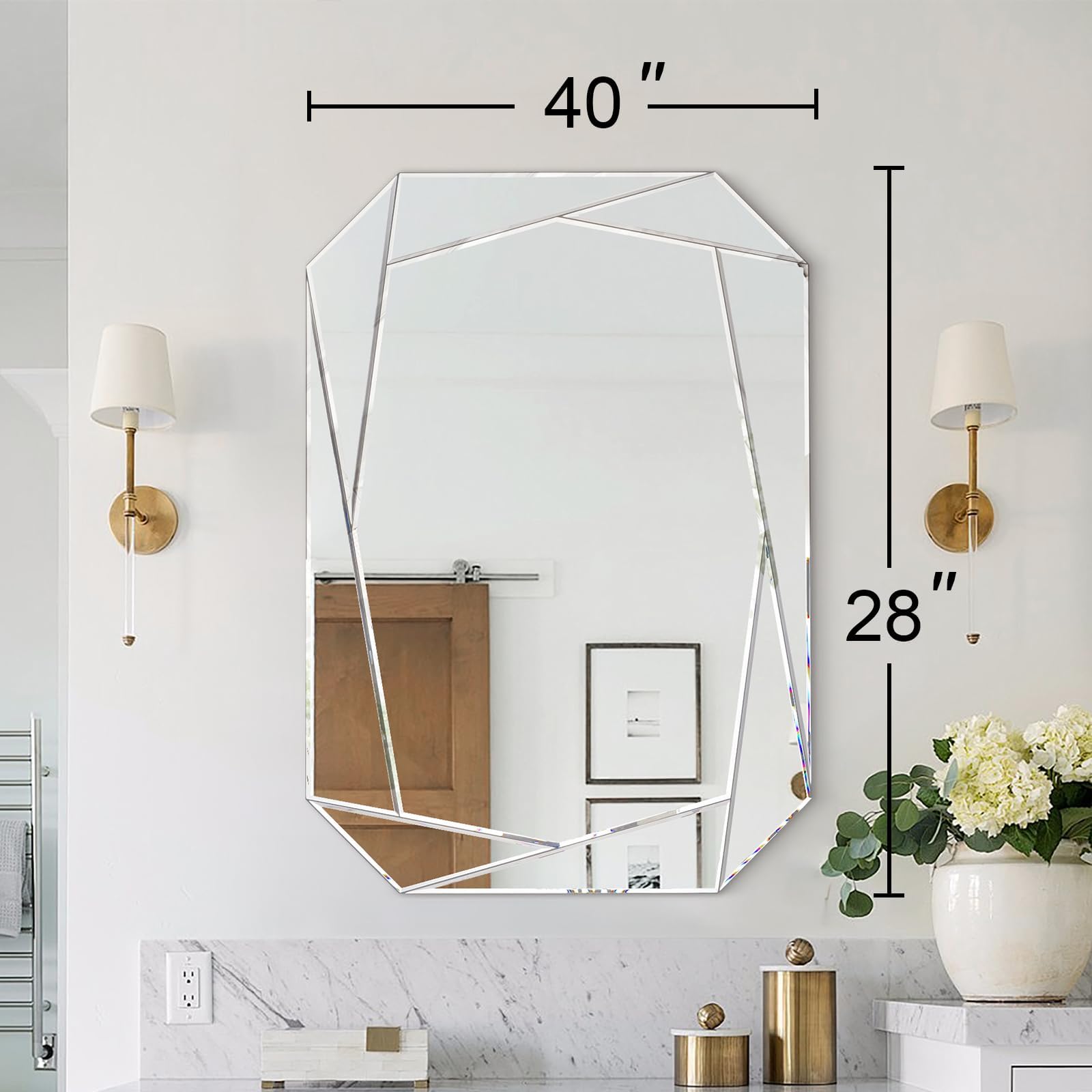 Octagonal Frameless Wall Mirror with Beveled Edge