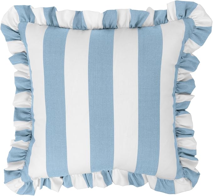 Cabana Stripe Throw Pillow Set of 2 – 18x18 with Ruffle Trim