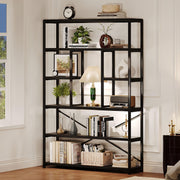 6-Tier Black Oak Bookshelf