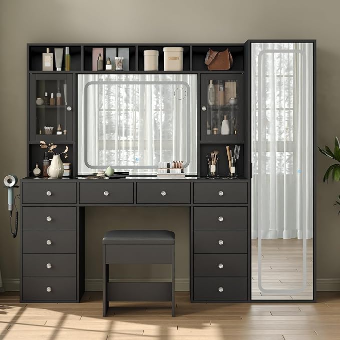 White LED Makeup Vanity with 12 Drawers