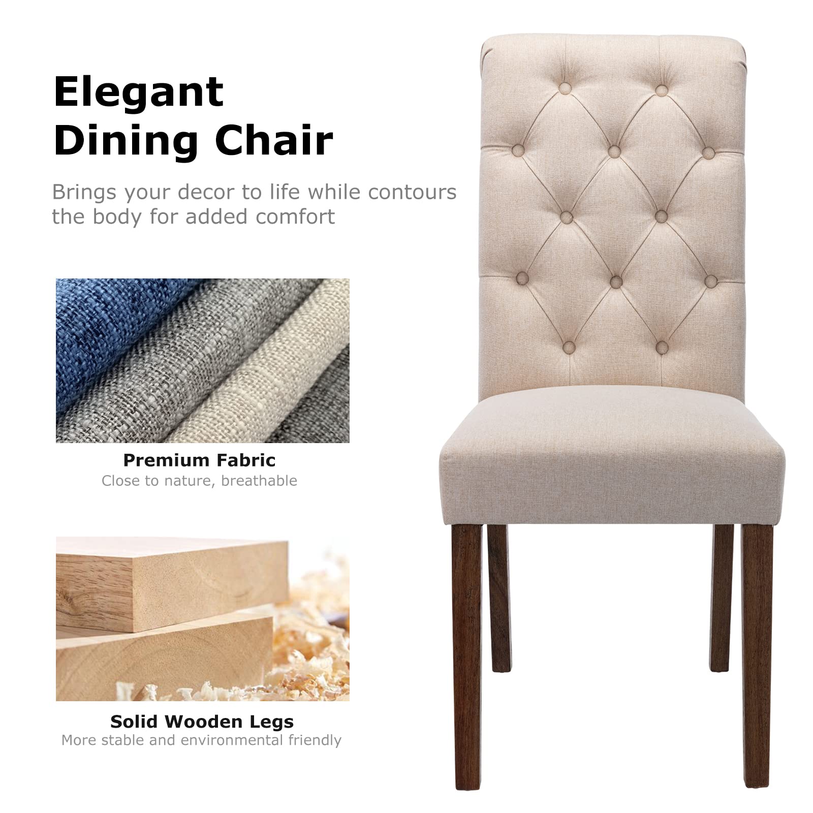 Upholstered Dining Chairs with Solid Wood Legs