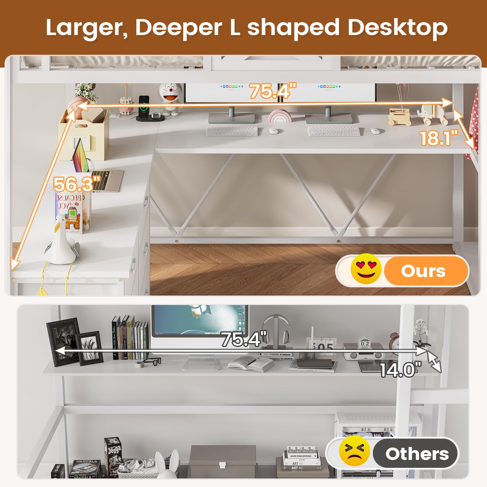 Full Size Loft Bed with Desk & Storage Stairs