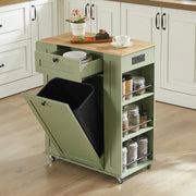 Rolling Kitchen Island with Trash Cabinet & Power Outlet