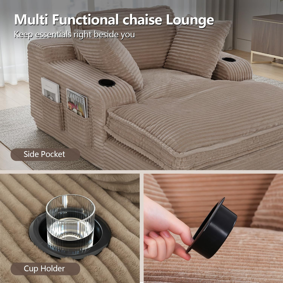 Camel Faux Fur Chaise Lounge