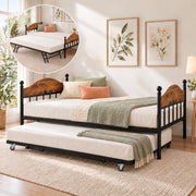 IDEALHOUSE Twin Daybed with Trundle, Foldable Pop Up Metal Twin Bed Frame
