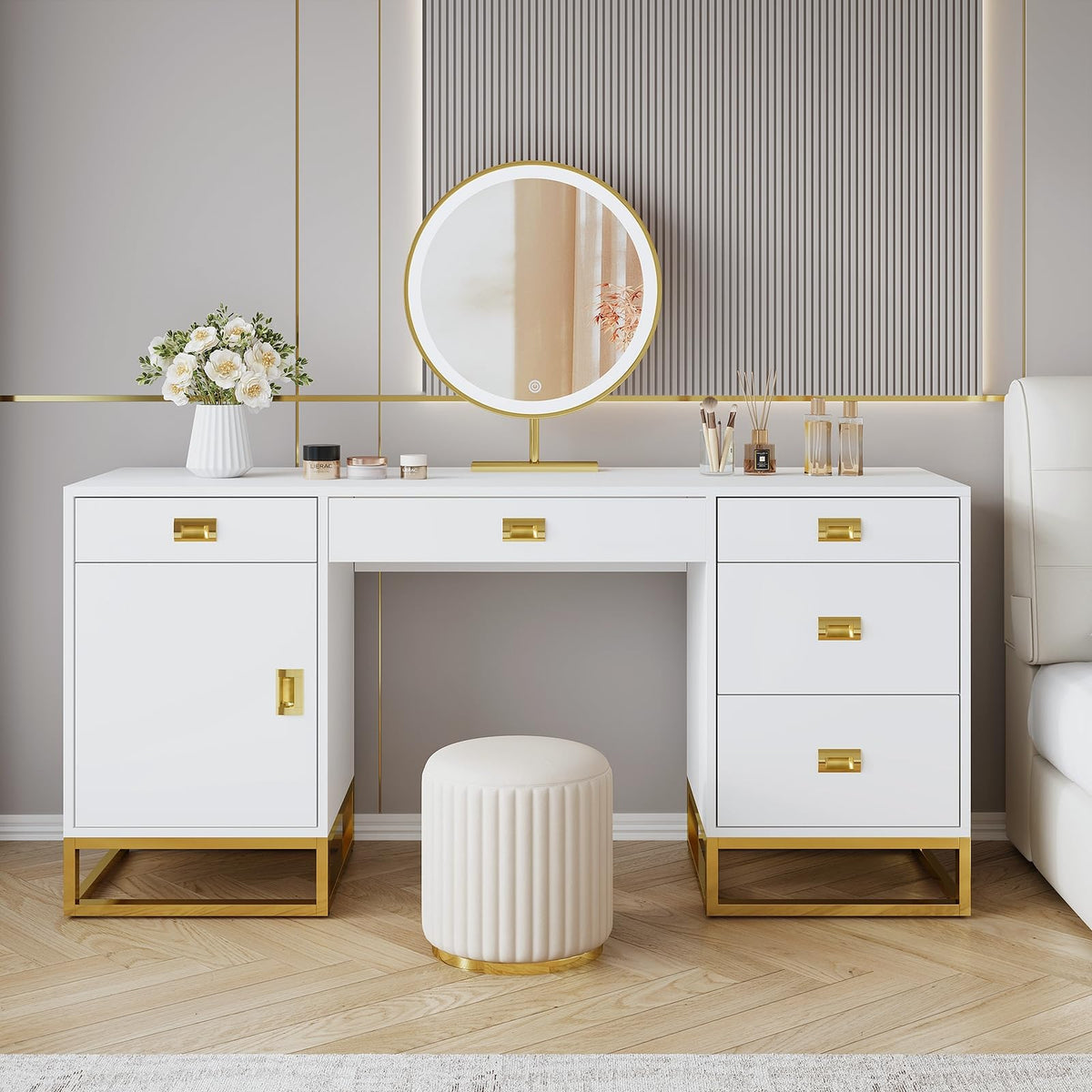 Desk with 5 Drawers and Cabinet