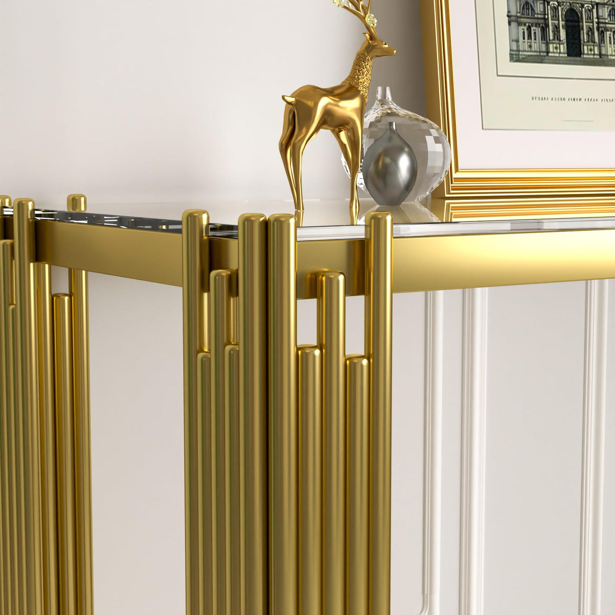 2-Tier Gold Glass Console Table