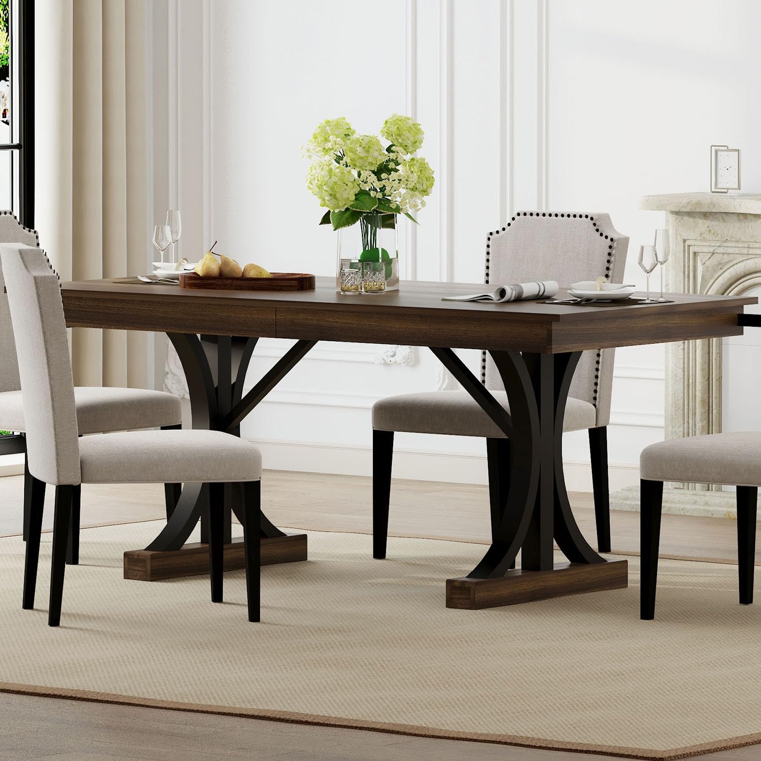 IDEALHOUSE Wood Dining Table for 6-8 with 2 Large Drawers, 70.87" Long Farmhouse Rectangular Kitchen Dining Table & Thick Table Top, Sturdy Frame, for Big Family, Dinette, Office, Walunt