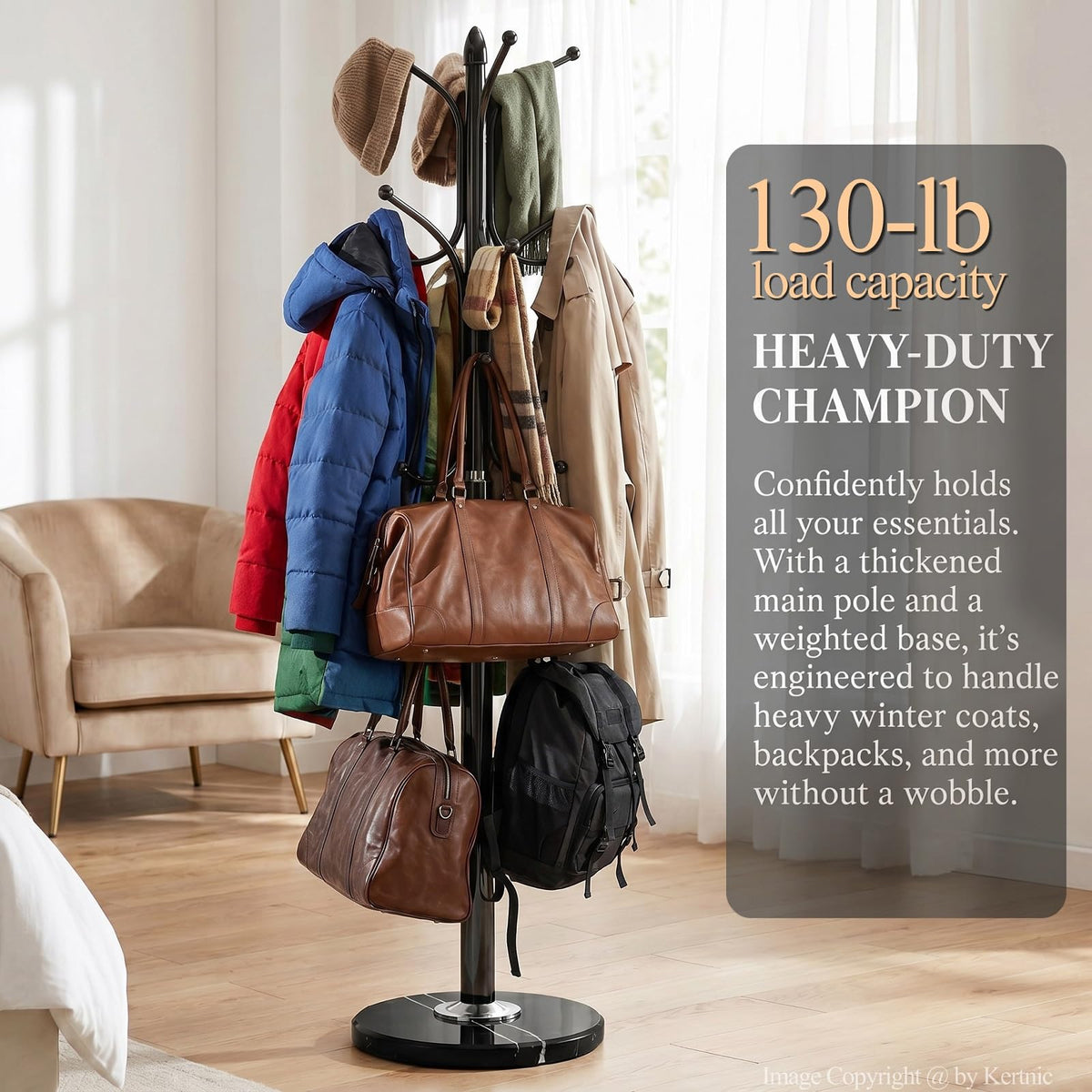 12-Hook Marble Base Coat Rack