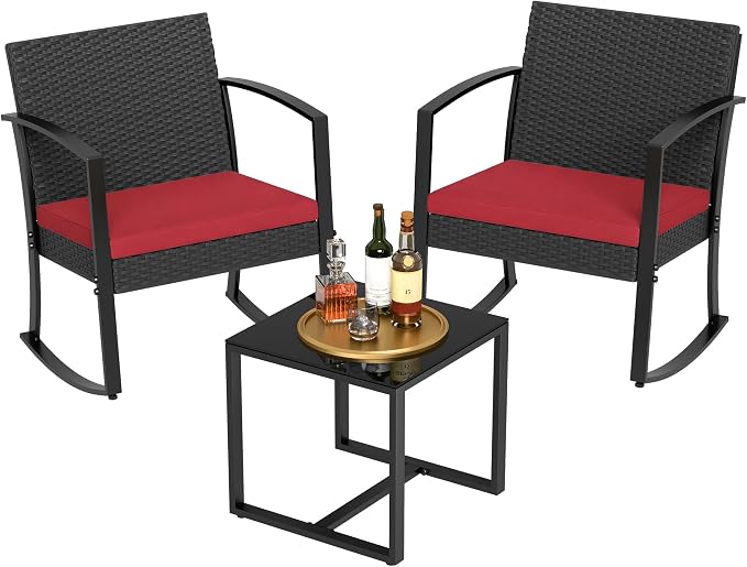 3-Piece Patio Rocking Chair Set