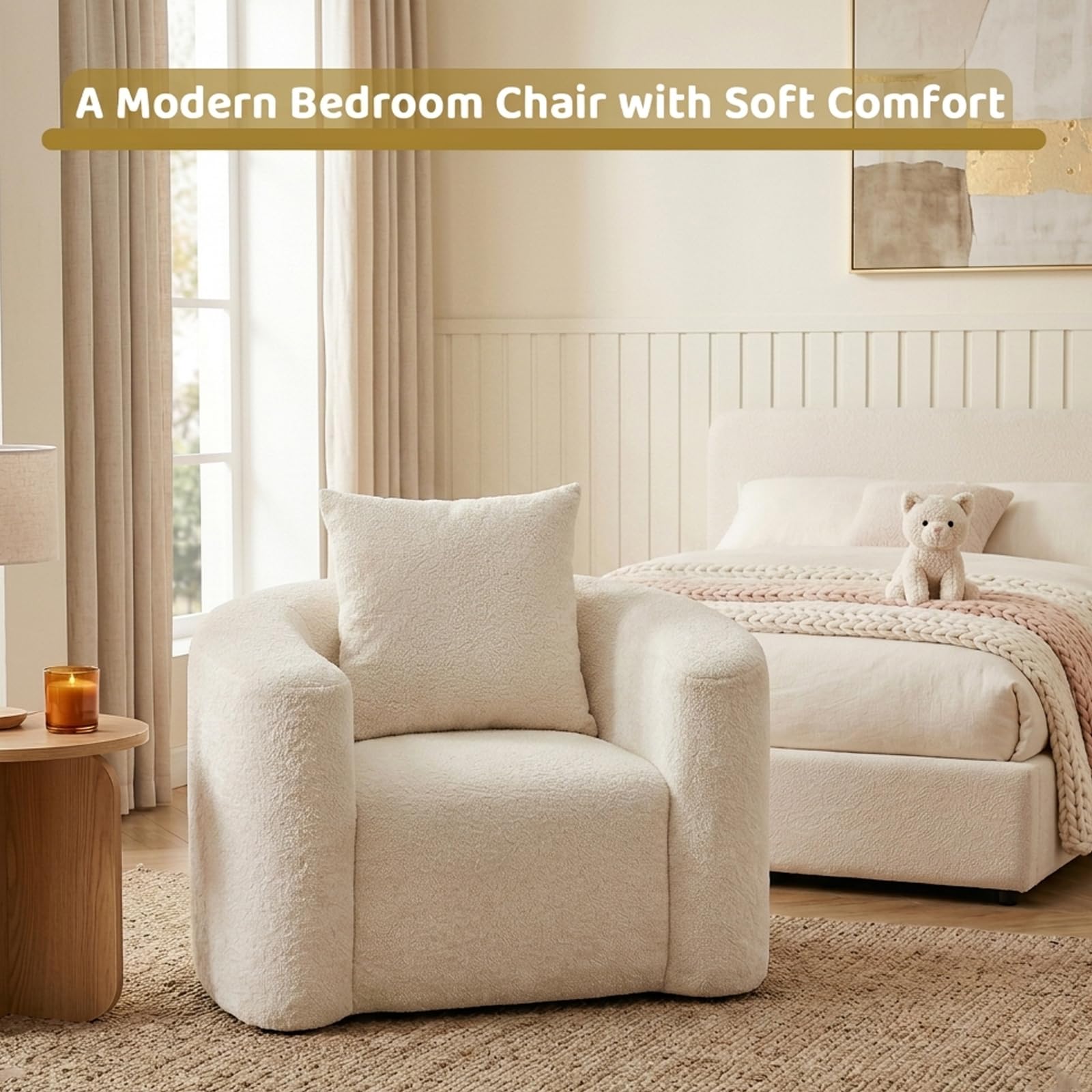 Oversized Accent Chair – Chenille, Curved Back, No Assembly