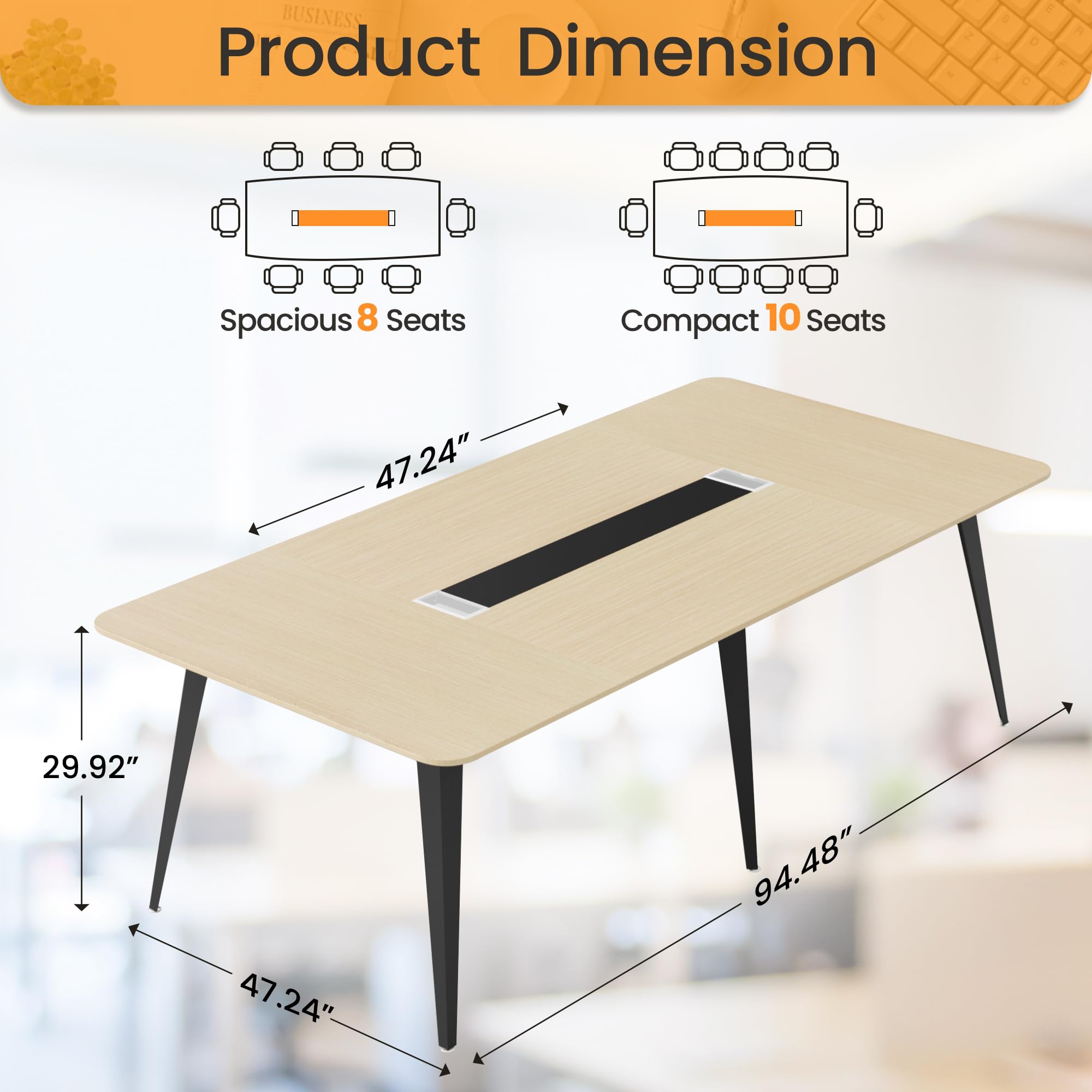 8FT Conference Table with Cable Grommets