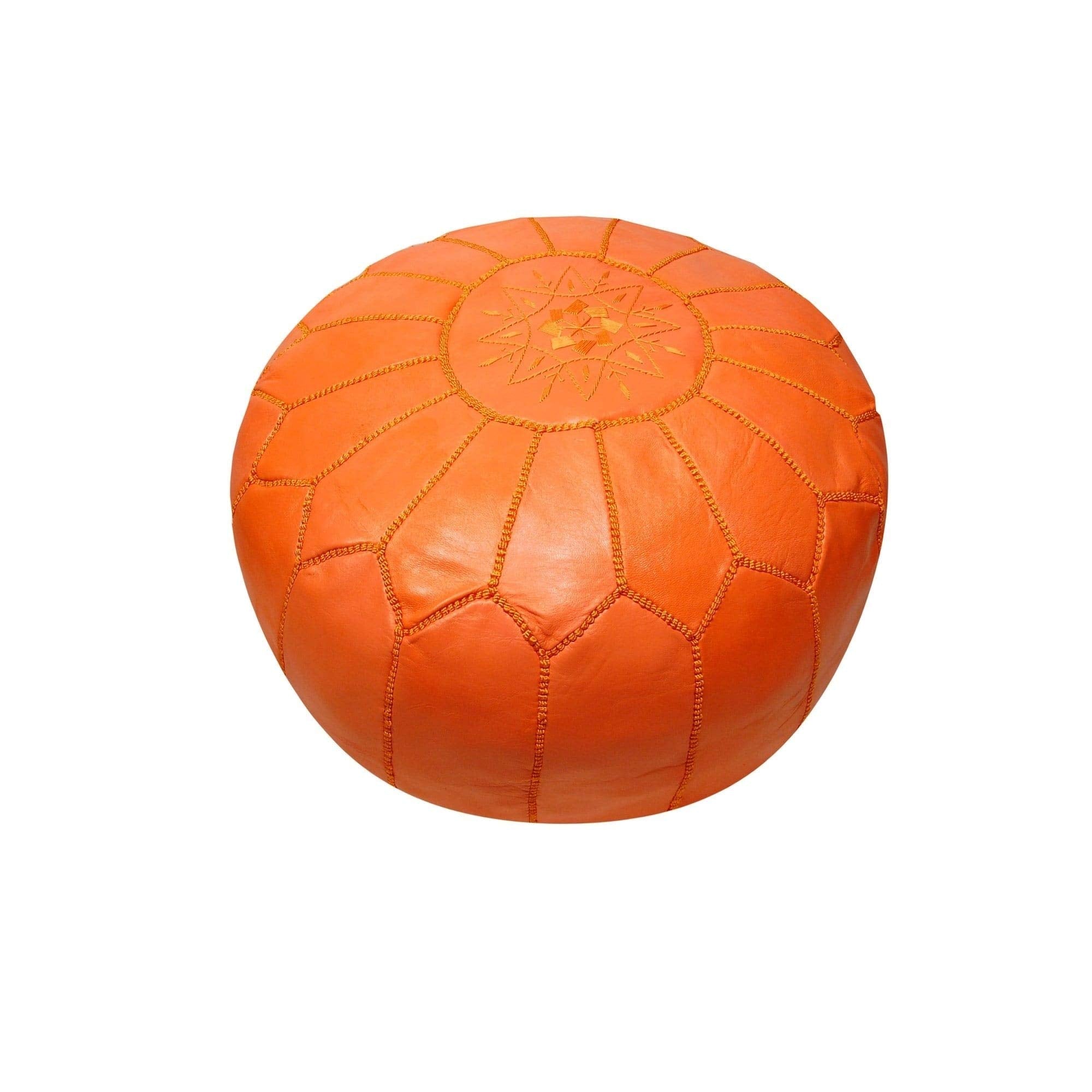 Stuffed Handmade Genuine Leather Moroccan Pouf, Ottoman (Tan)