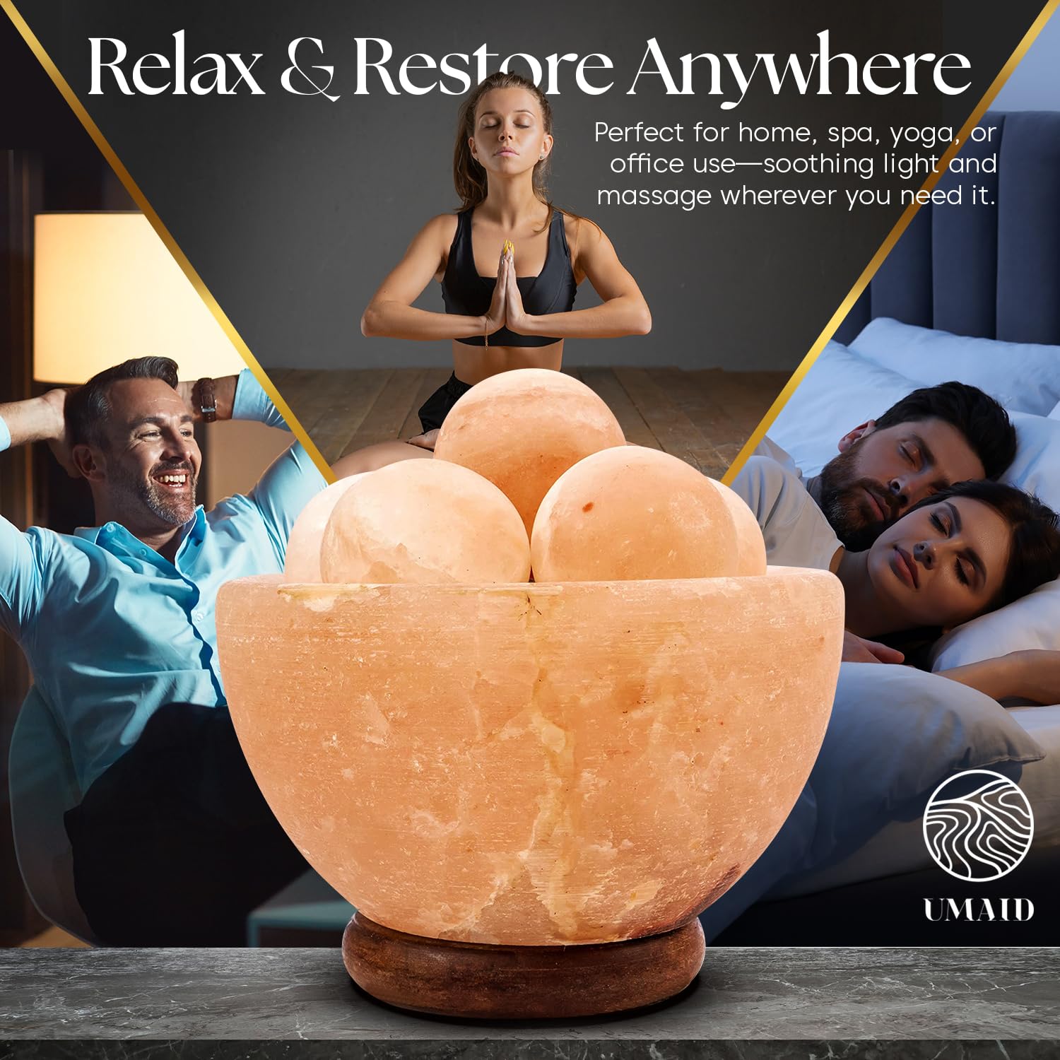 Himalayan Salt Lamp Bowl with 6 Massage Balls