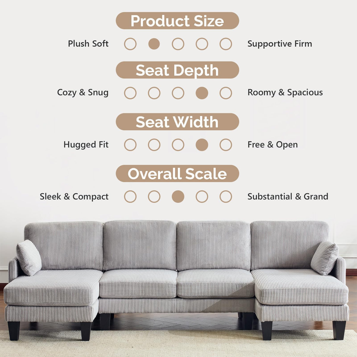 U-Shaped Corduroy Sectional Sofa
