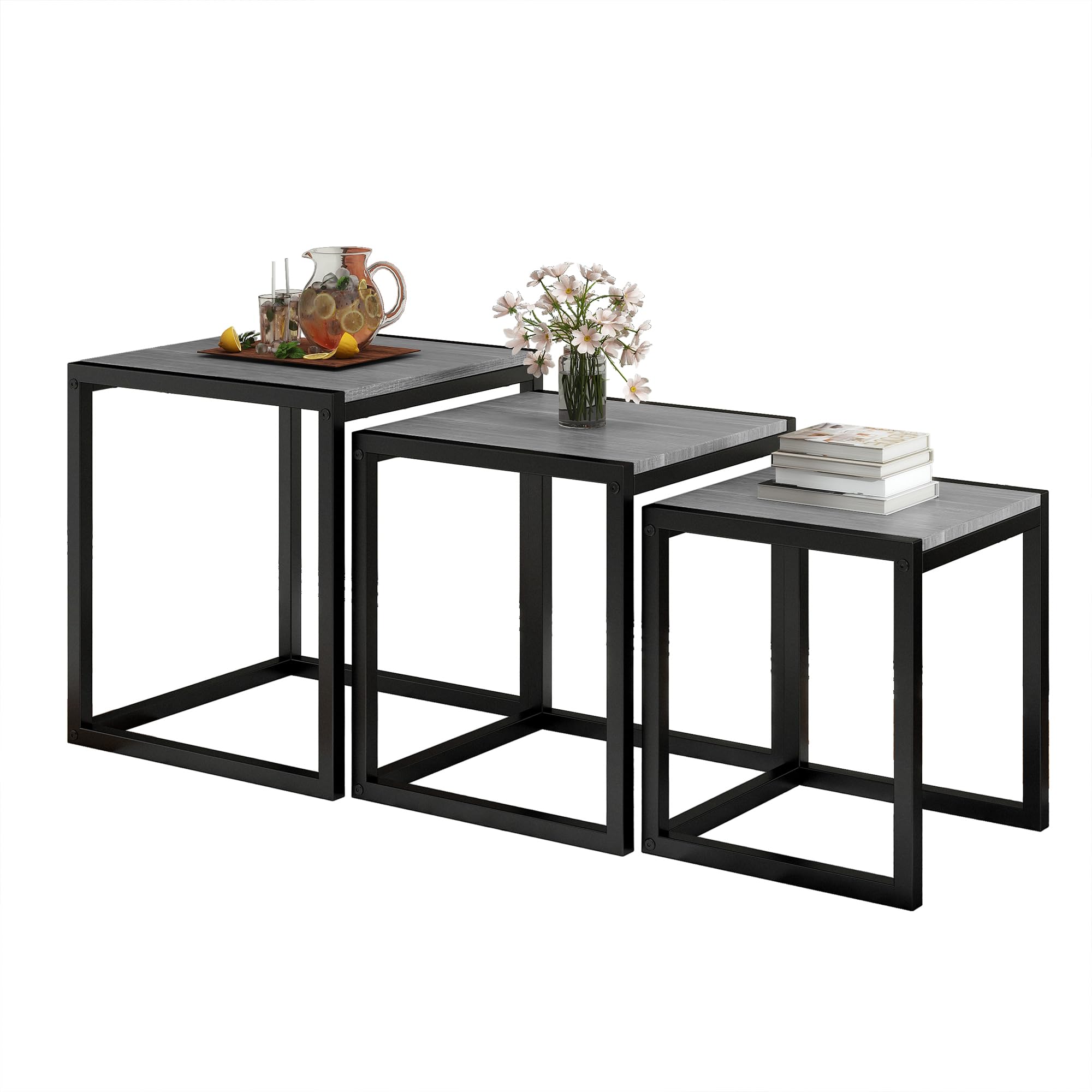 Nesting Side Table Set of 3 with Metal Frame