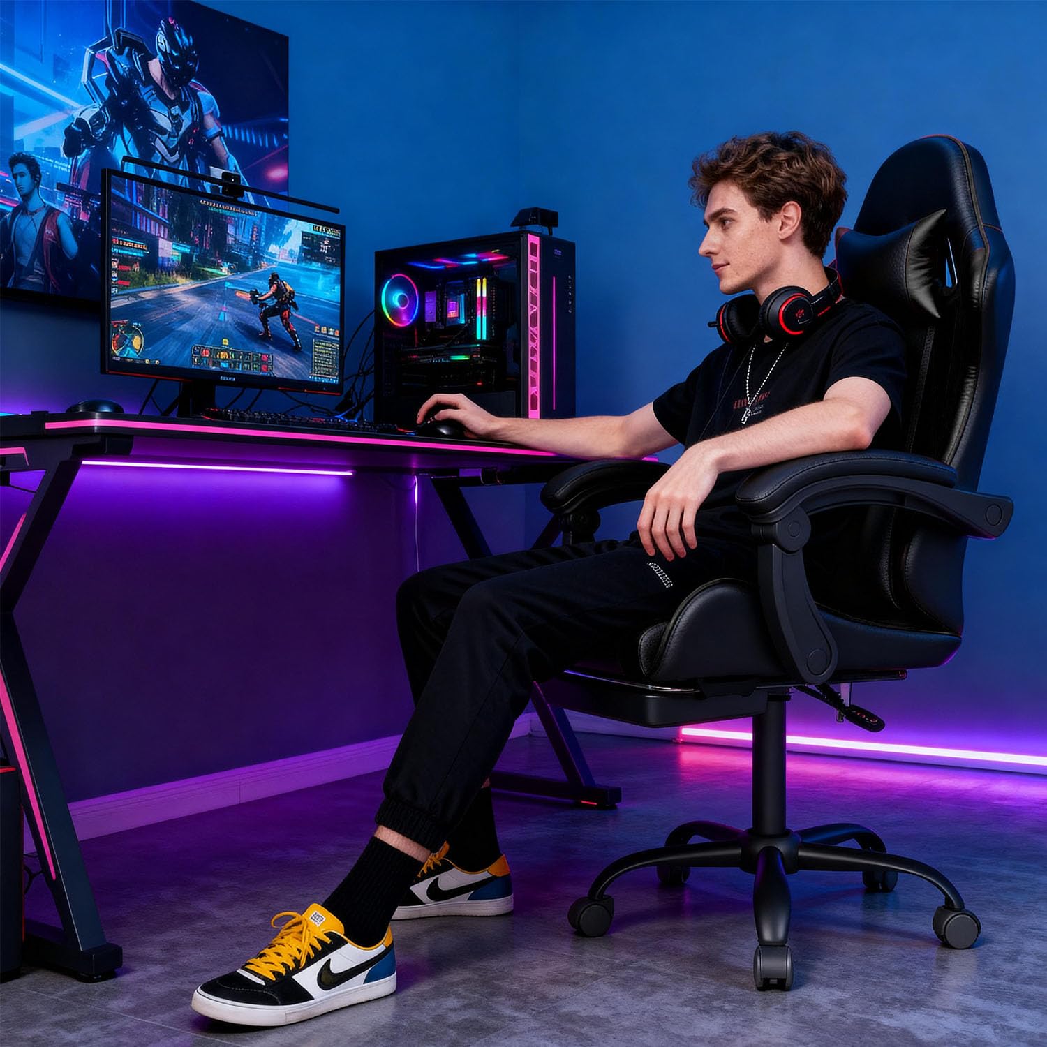 Gaming Chair with Headrest & Lumbar Support