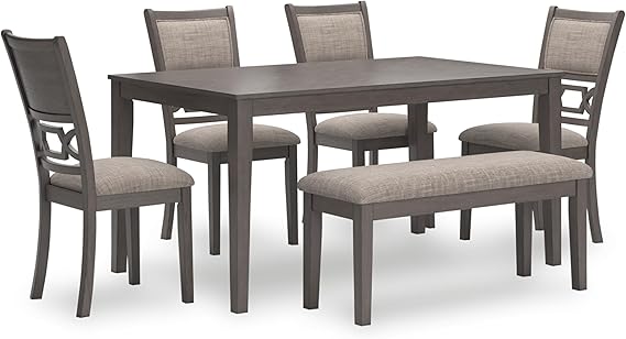 6-Piece Dining Table Set with Bench & Upholstered Chairs