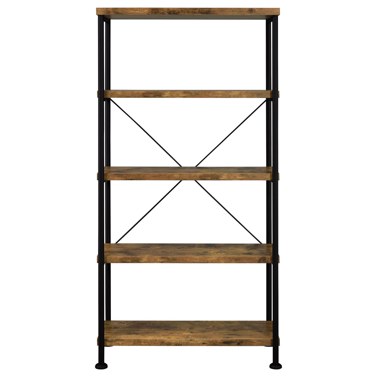Coaster Home Furnishings - Analiese - Metal and Wood - 2-Piece Computer Desk and Bookcase Set with Three Storage Drawers, Four-Shelf Bookcase - Farmhouse - Home Office - Rustic Nutmeg - 801541-S2