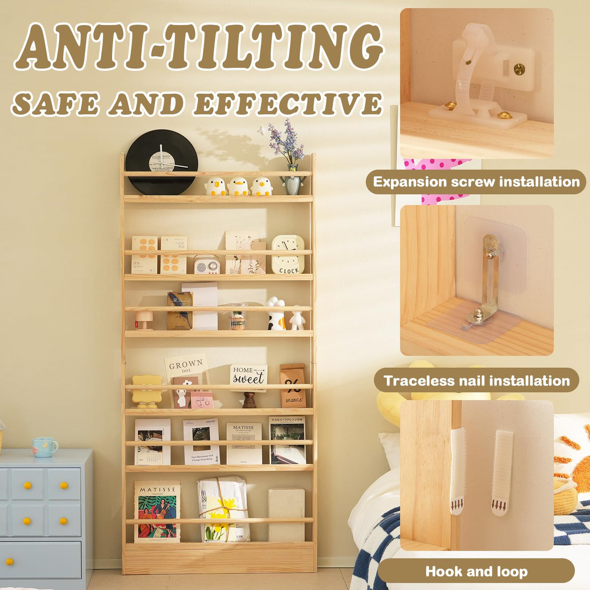 Baveke 6 Tier Behind The Door Bookshelf, Natural