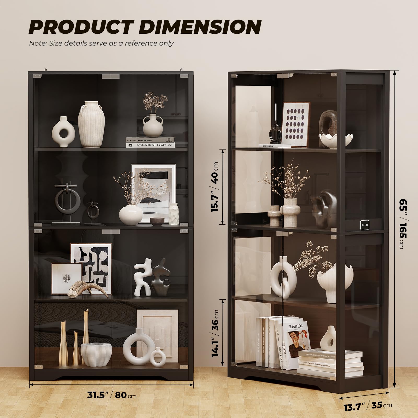 4-Tier Glass Display Cabinet with LED Lights
