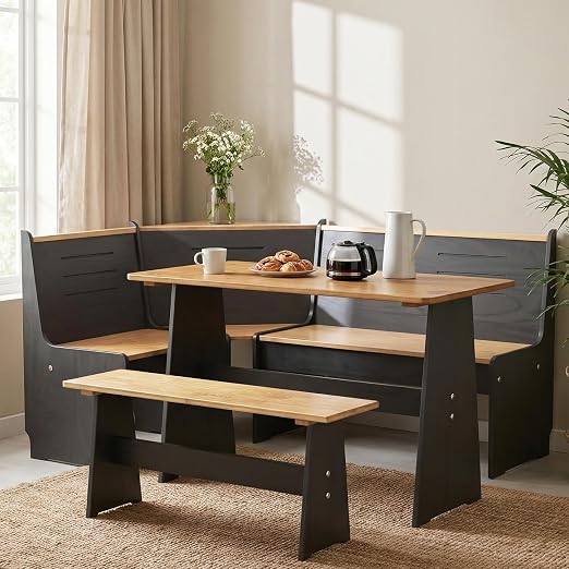 L-Shaped Corner Breakfast Nook Dining Table Set with Bench
