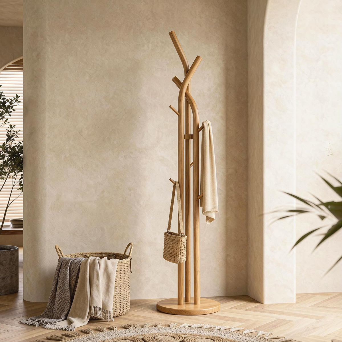 Solid Wood Coat Rack with 9 Hooks