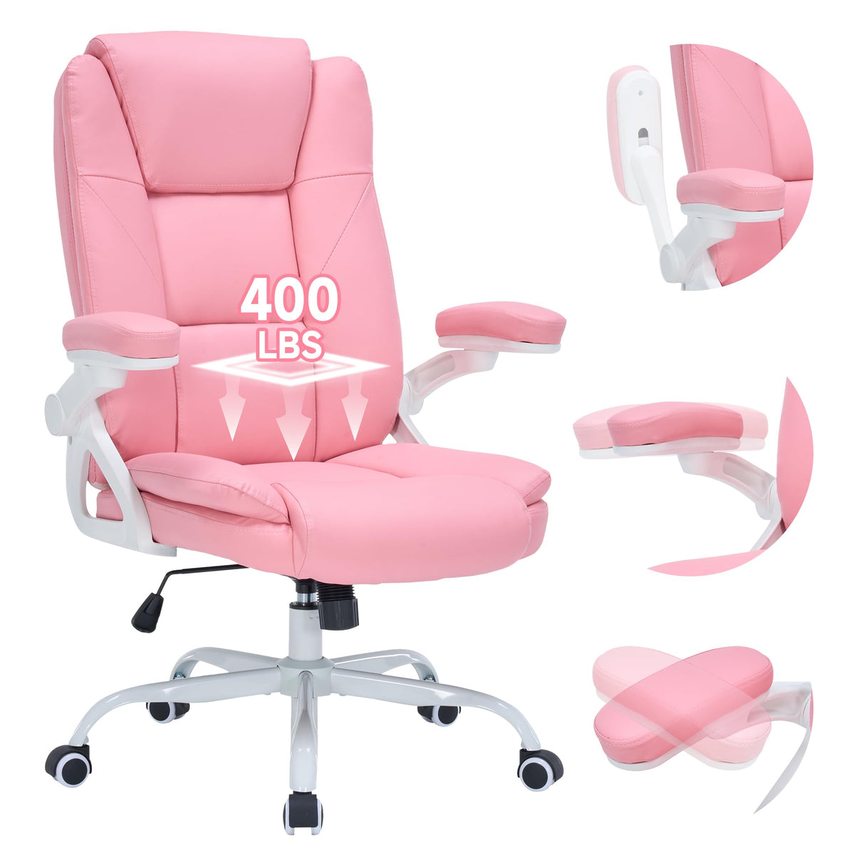 Pink Office Chair With 3 Way Adjustable Armrest Executive Office Chair