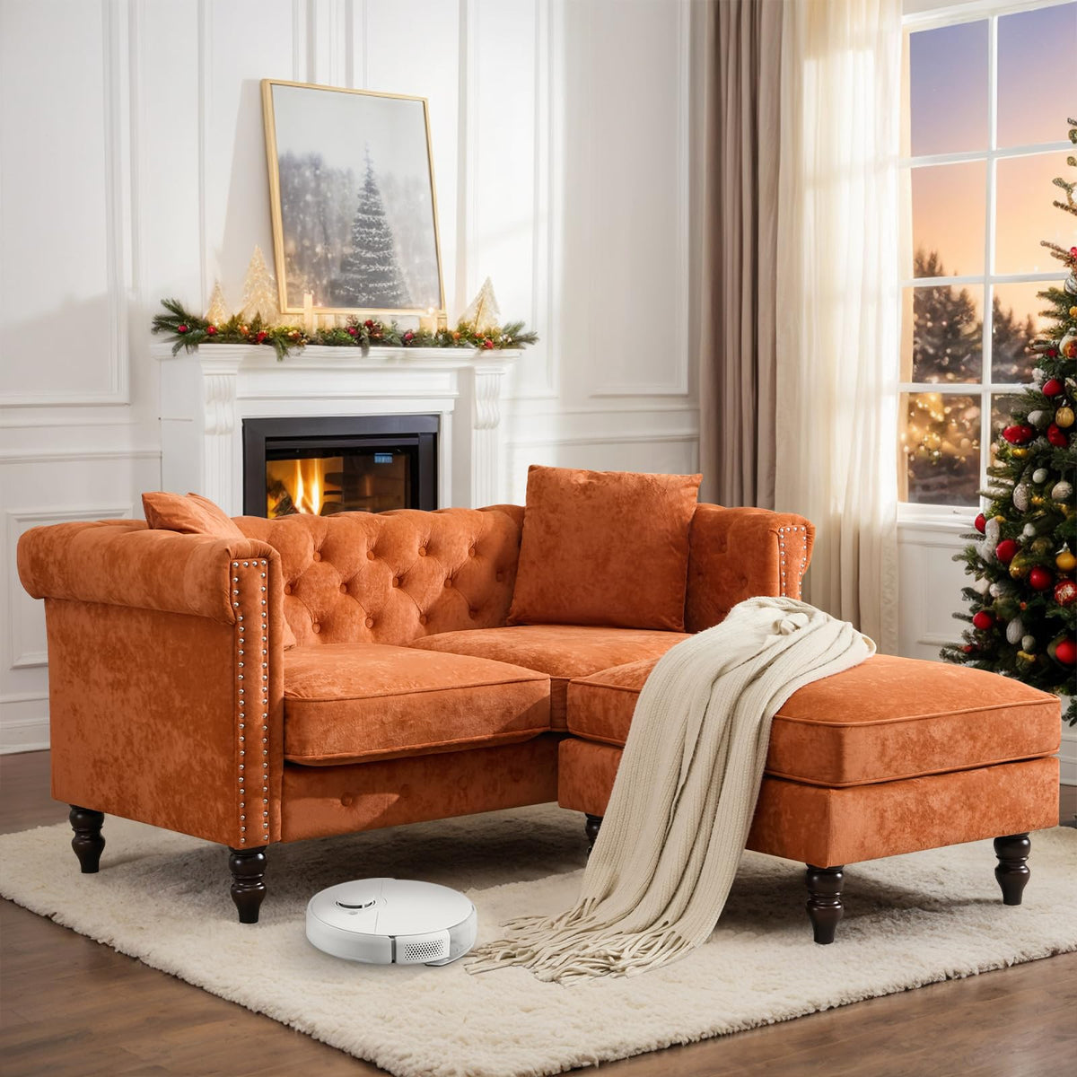 Chesterfield Velvet Loveseat with Ottoman
