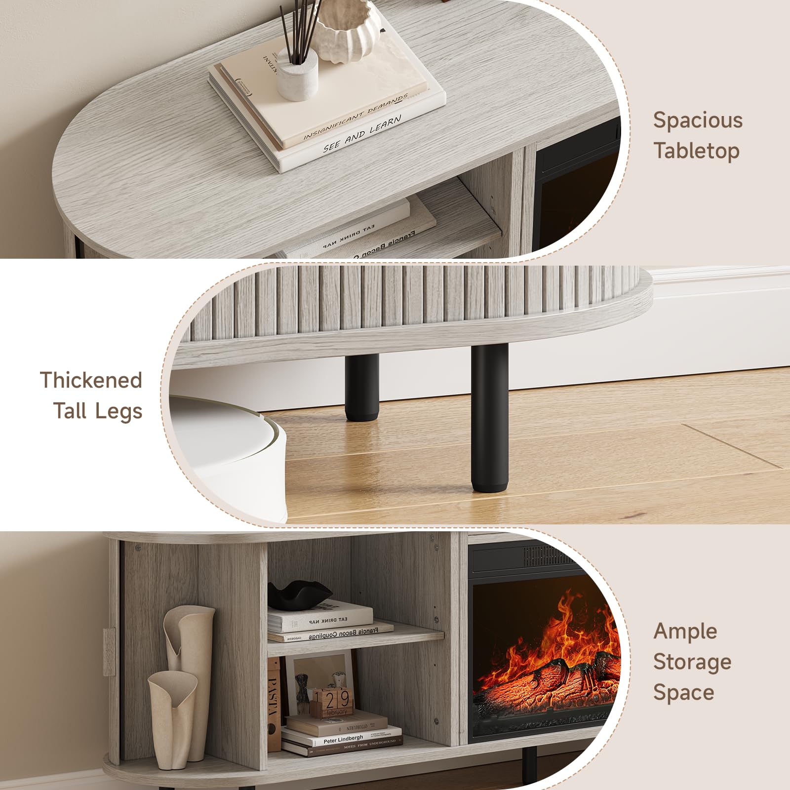 70.8" Fluted Fireplace TV Stand with 23" Electric Fireplace