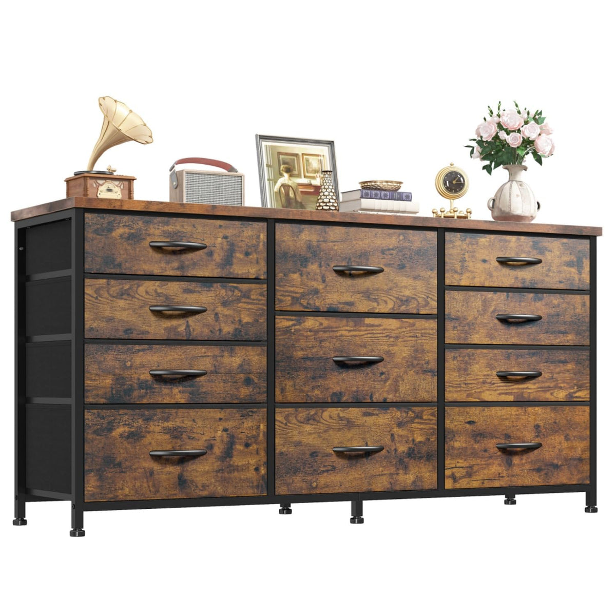 Romorgniz 47.2"W Long Dresser with 11 Fabric Drawers, TV Stand & Wooden Top