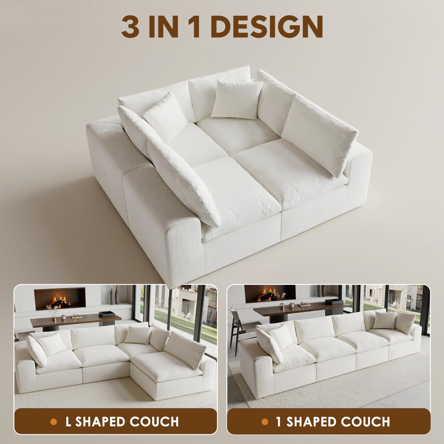 Modular L-Shaped Sectional Sofa with Deep Seat