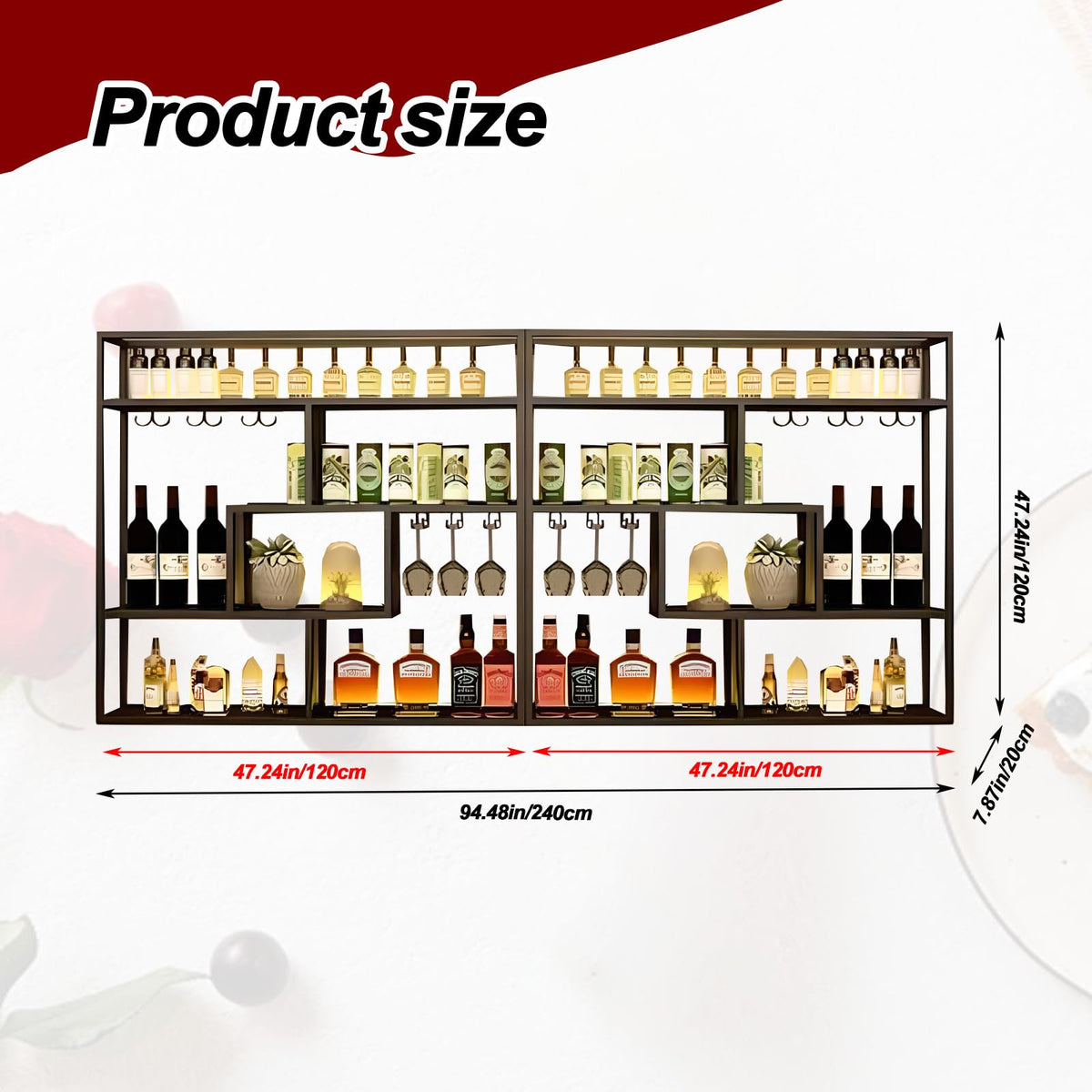 Gold Wall-Mounted Wine Rack with Glass Holder