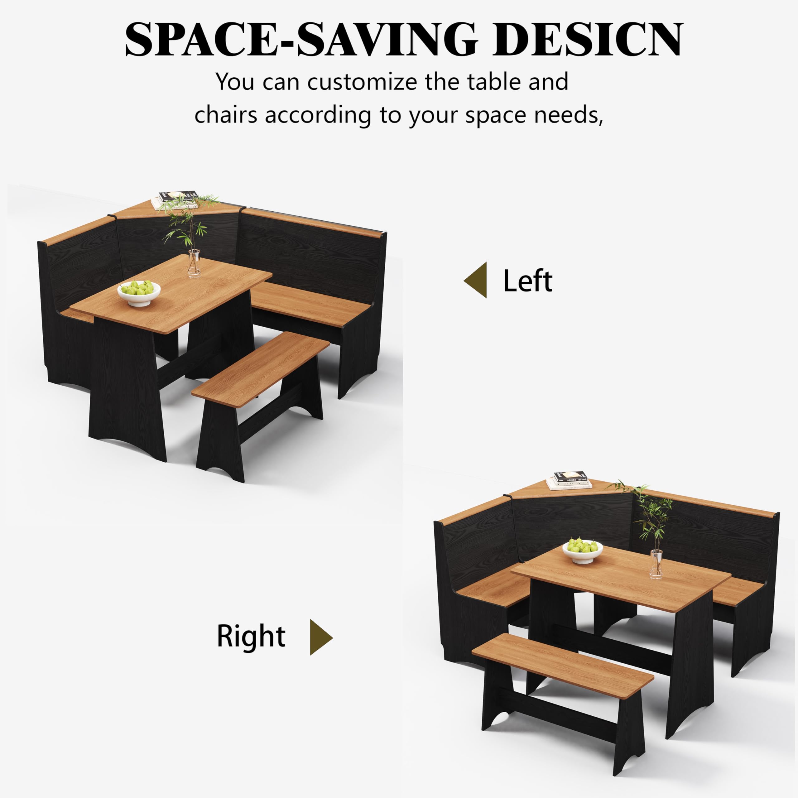 L-Shaped Breakfast Nook Table Set with Corner Bench & Storage