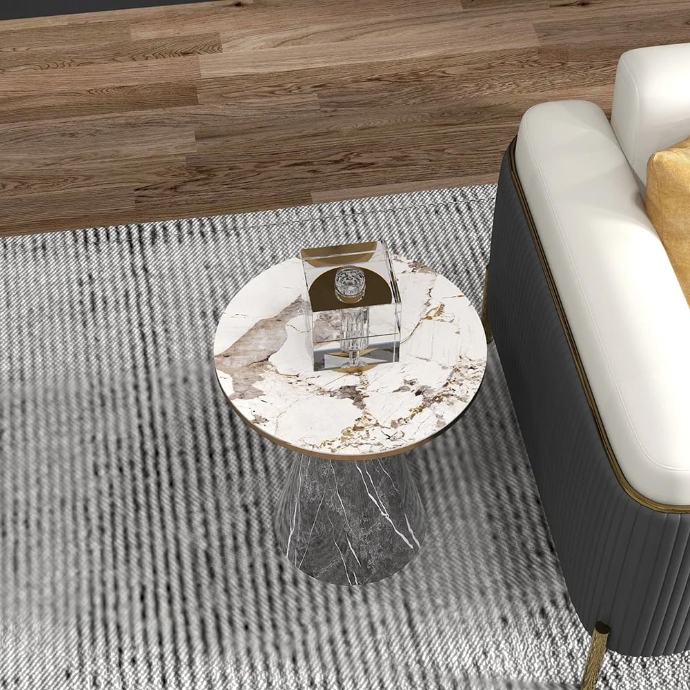 LOVEDIMA Small Side Table, Modern End Table for Living Room Sofa/Bedside, Hourglass-Shape End Table with Sintered Stone Top & Stainless Steel Base