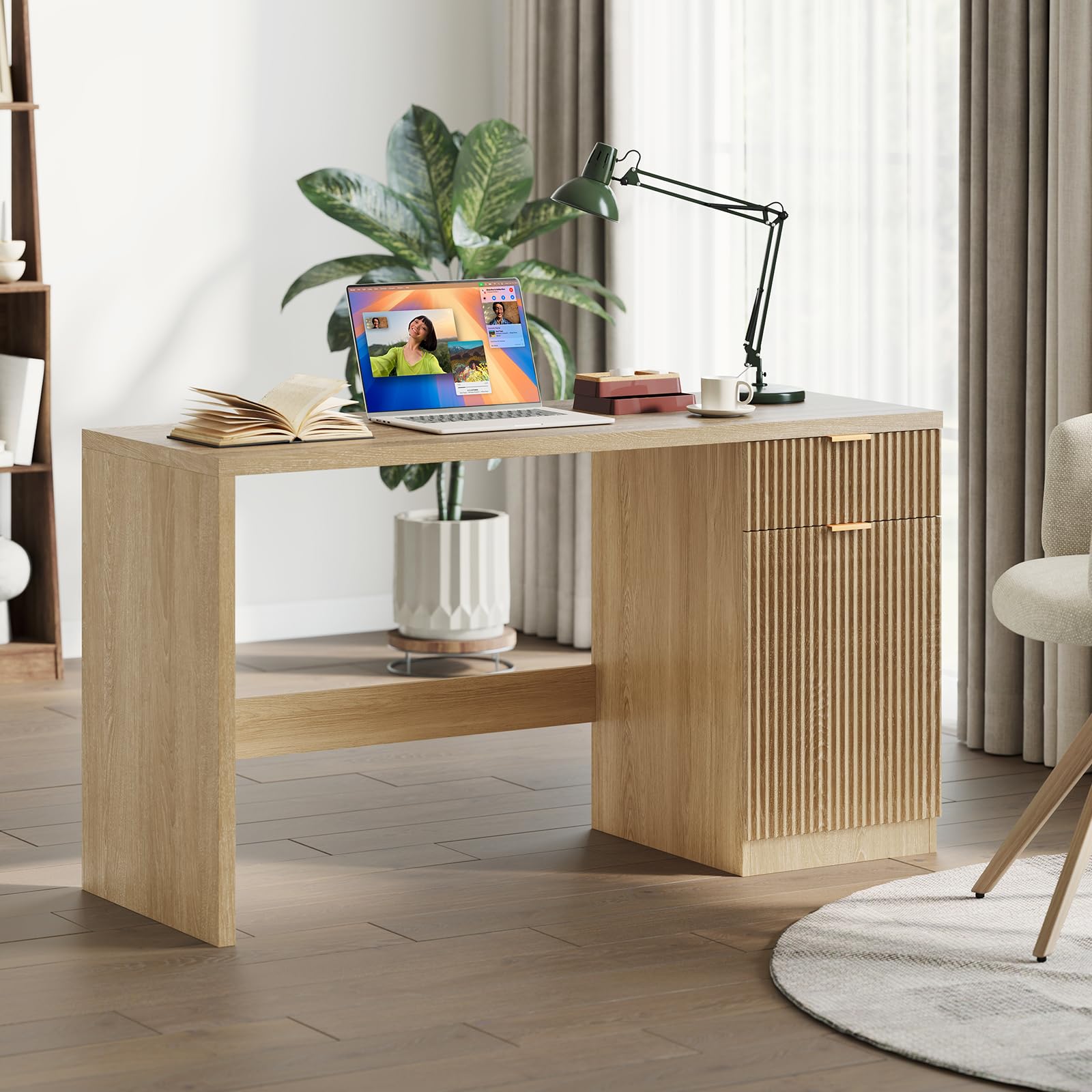 60" Fluted Executive Desk with Storage Cabinet