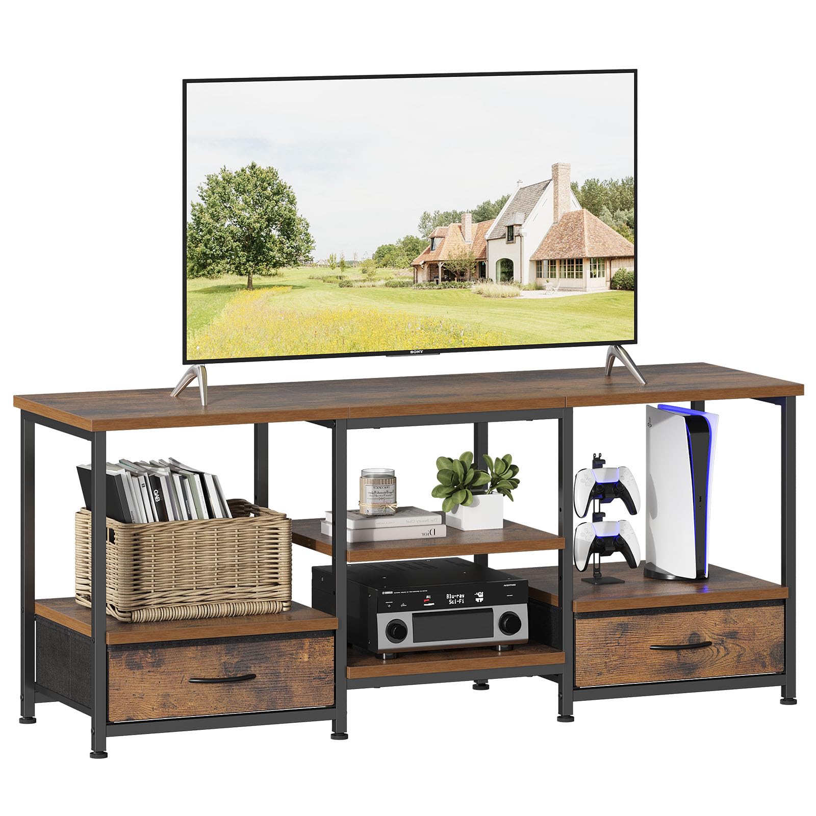 Rustic TV Stand with Charging Station