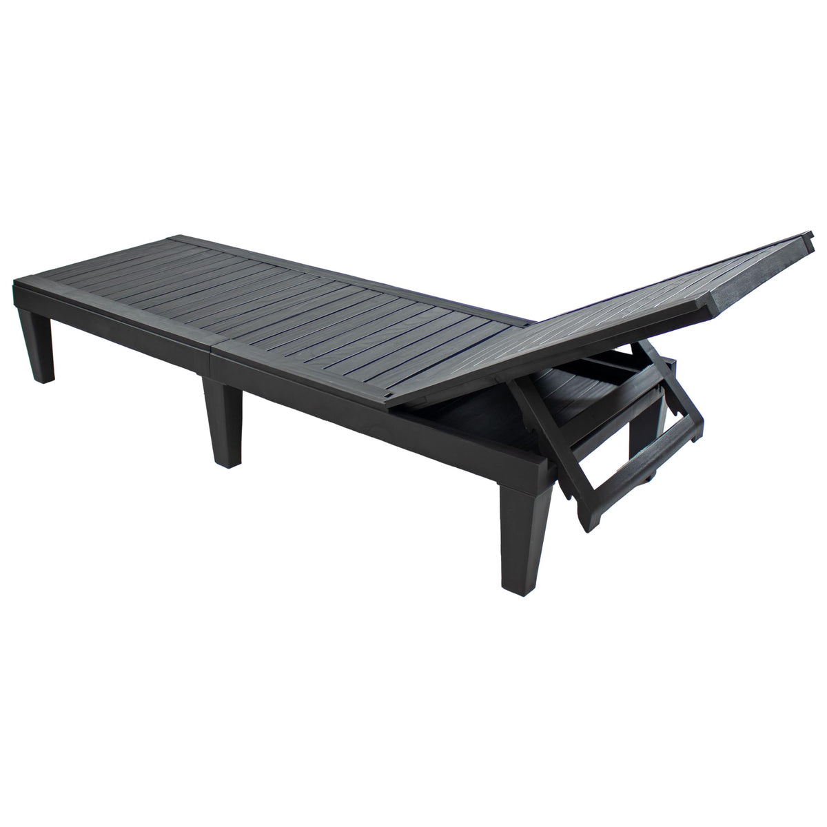 Sunnydaze 5-Position Outdoor Adjustable Chaise Lounge Chair - UV- and Weather-Resistant Polypropylene Resin - Wood-Look Design - Black