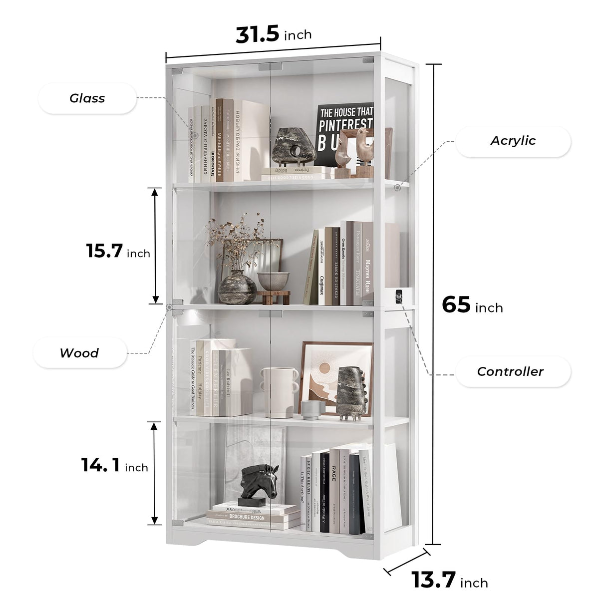 4-Tier LED Glass Display Cabinet