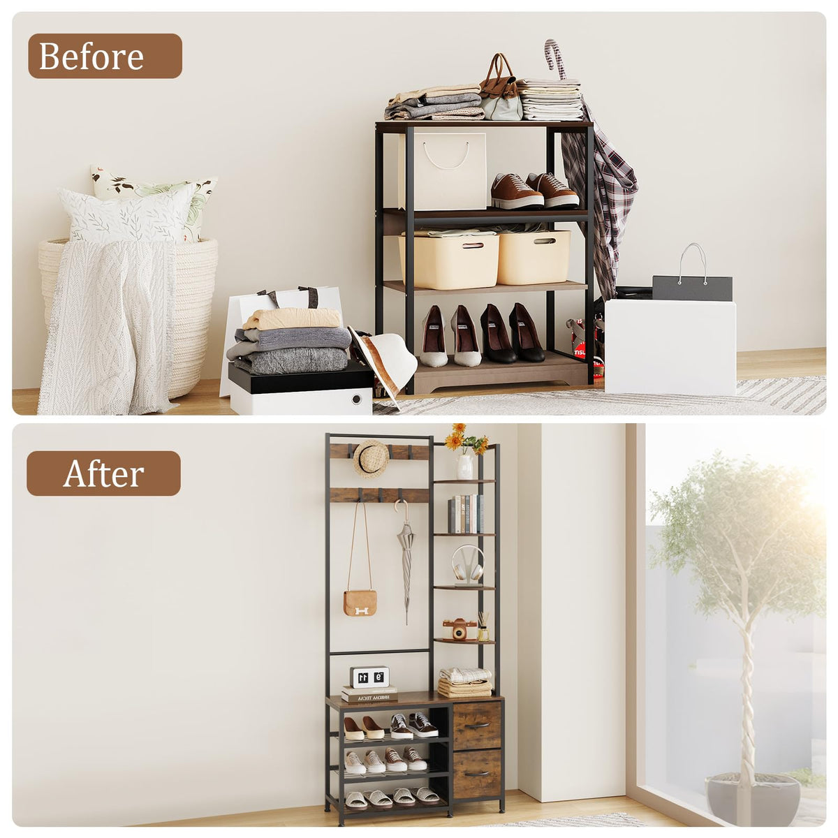 Hall Tree with Shoe Bench and Drawers