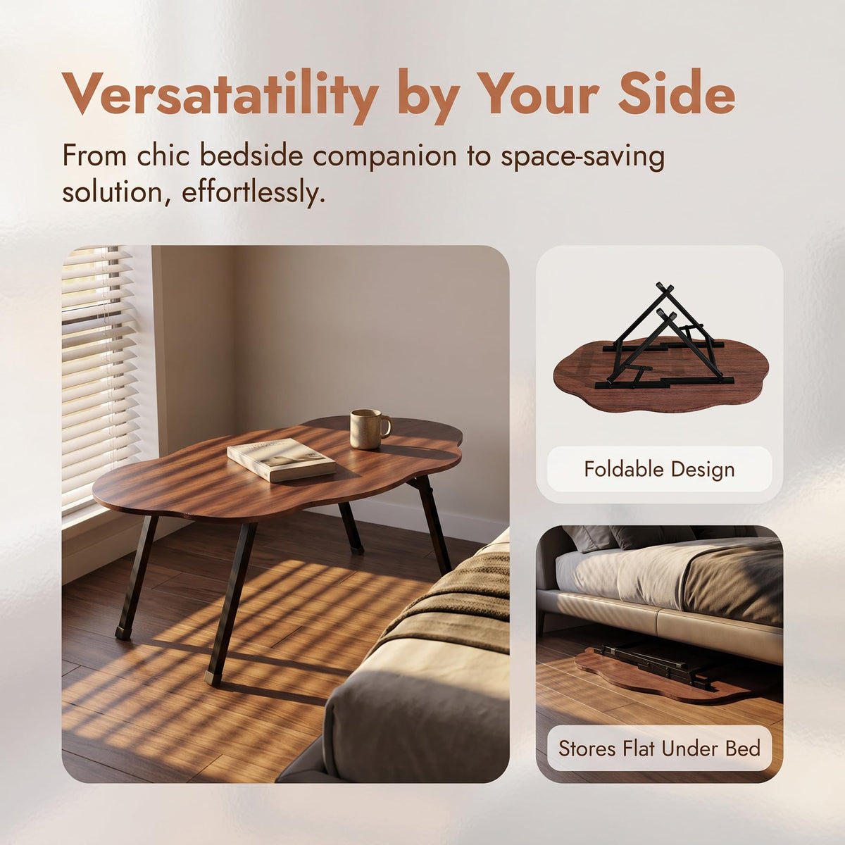 JUISSANO Folding Coffee Table,Cloud Coffee Table for Living Room,Walnut