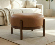 Ya-Home Modern Ottoman, Soft PU Leather Footrest Bench with Solid Wooden Legs Single Seat for Living Room Bedroom, Brown