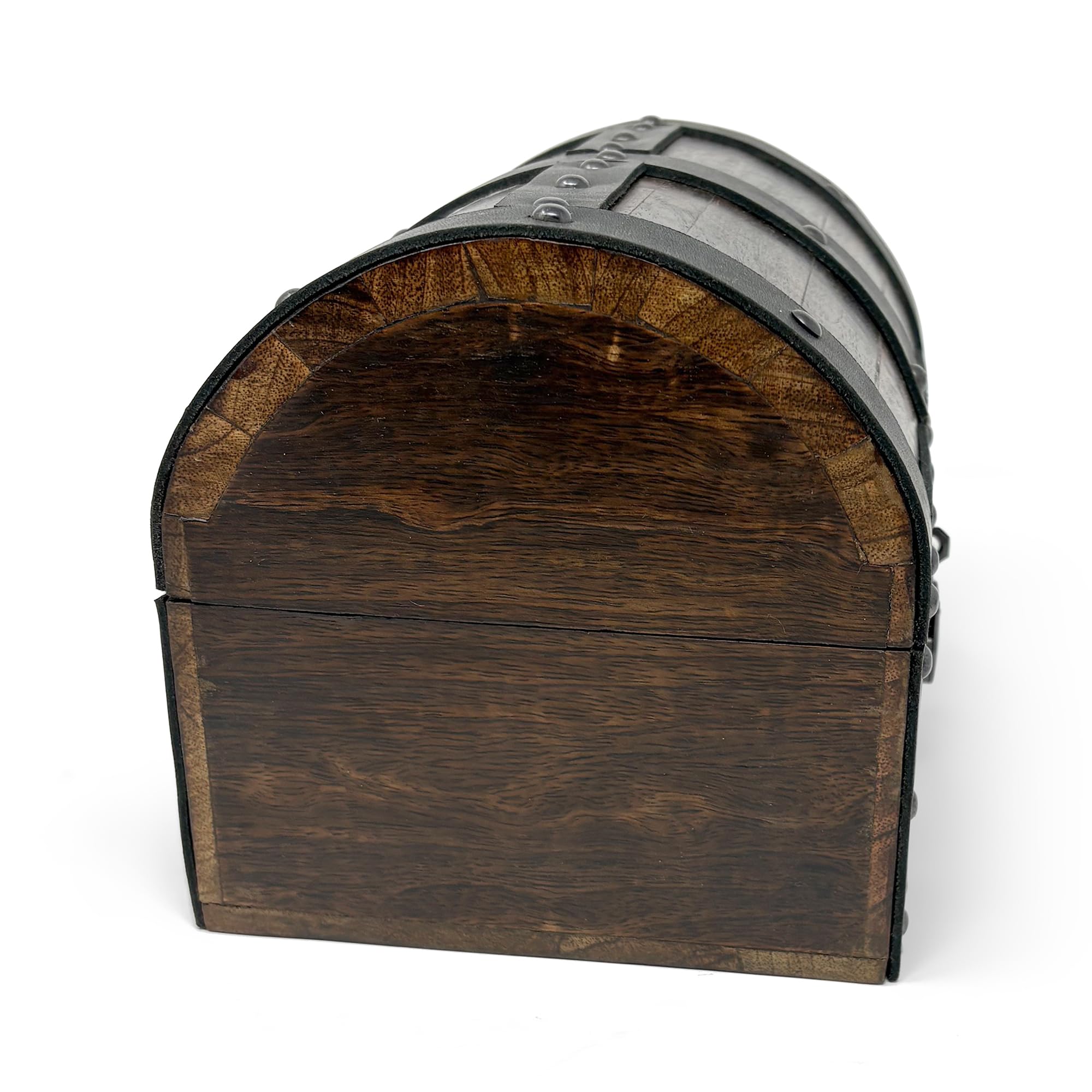 Nautical Cove Handmade Wooden Treasure Chest Storage Box – Deluxe Design with Real Leather Accents, Working Iron Lock & Skeleton Keys, Decorative Keepsake Chest (Small - 8 × 6 × 6")