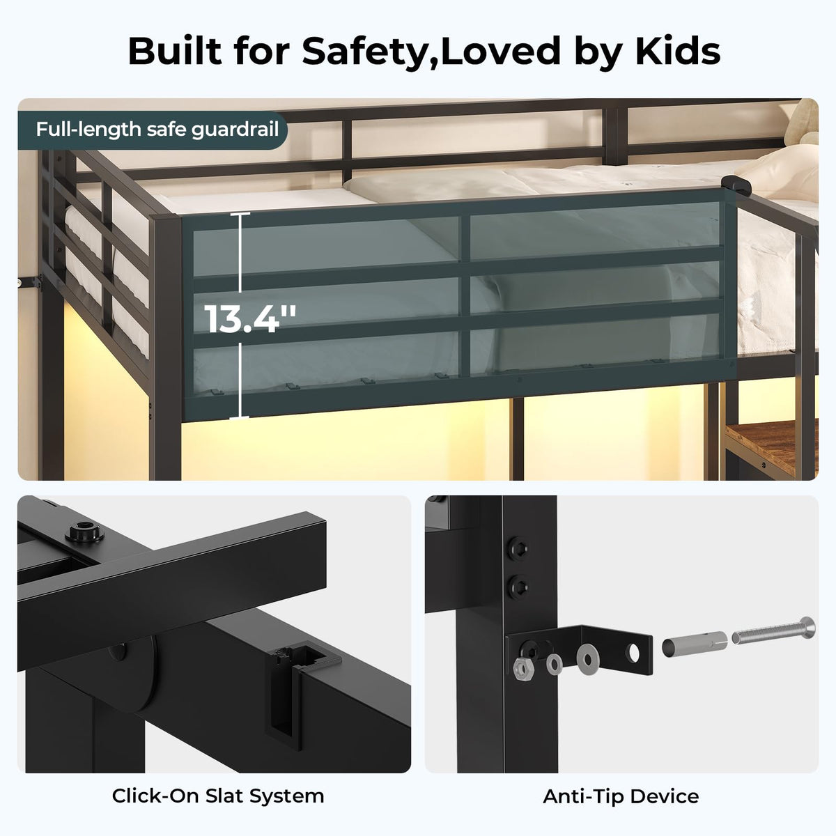 ADORNEVE Triple Bunk Bed Twin Over Twin with Storage Staircase, Black
