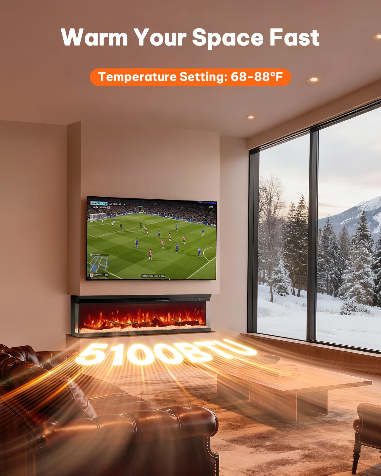 50" 3-Sided Electric Fireplace Insert with Alexa & App Control