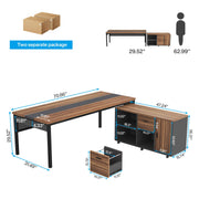 Tribesigns 71 Inch Executive Desk, L-Shaped Desk with Mobile File Cabinet, Executive Office Table with 2 Drawers and Storage Shelves, Business Furniture Workstation for Home Office, Walnut and Black